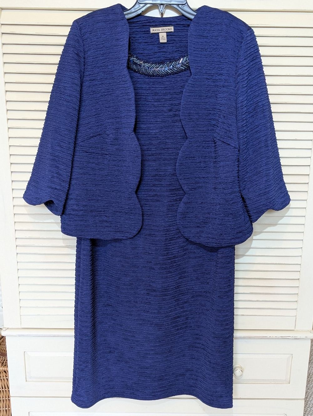 Maya Brooke Royal Blue Textured Dress & Jacket Set